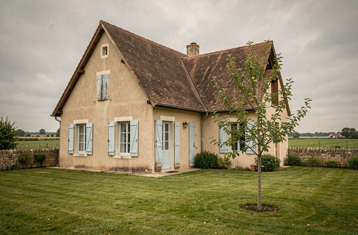 Maison pavillonnaire traditionnelle construite par Babeau-Seguin dans le Loiret, avec volets bleus et jardin arboré