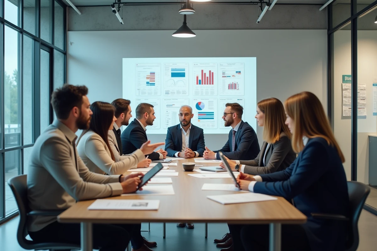 Groupe de professionnels collaborant en réunion
