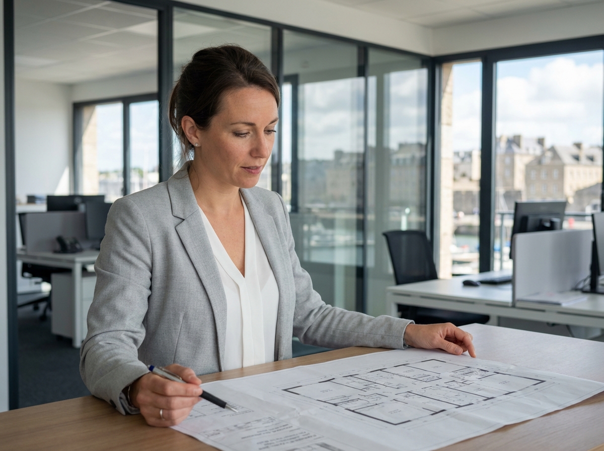 Consultante examinant un plan à Brest