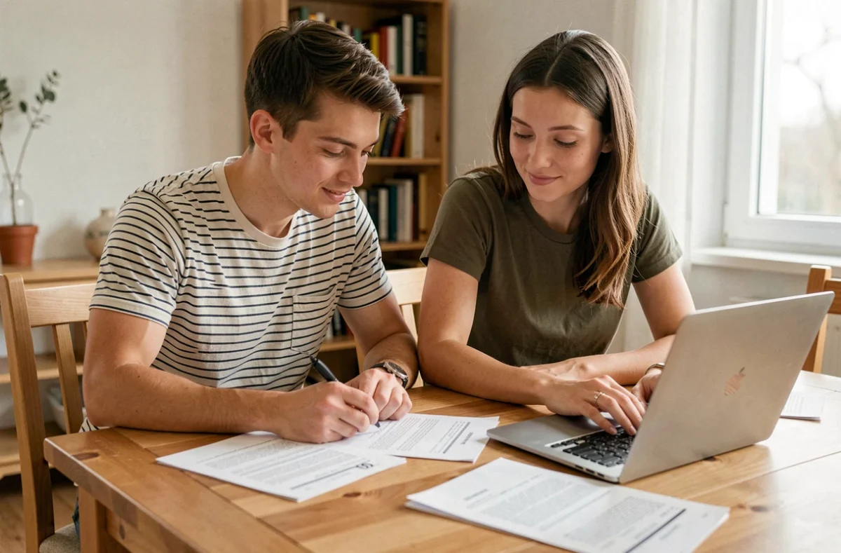 Couple effectuant ensemble les démarches en ligne pour une demande de logement via le portail AL'in Action Logement