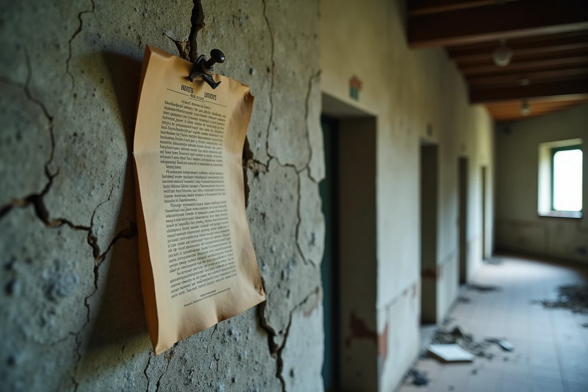 Détails de moisissures, fissures et humidité sur le mur d'un manoir à vendre — signaux d'alerte structurels à ne pas ignorer
