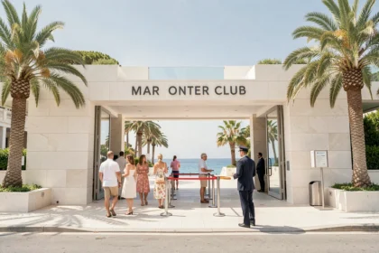 Entrée principale du Monte Carlo Sun avec poste de sécurité et palmiers en façade