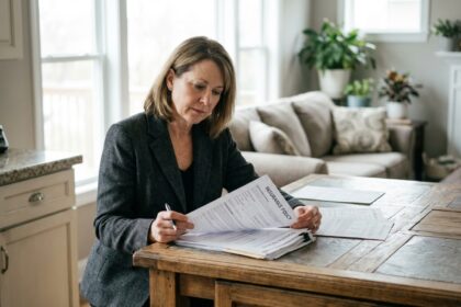 Femme d affaires en réunion dans une cuisine moderne