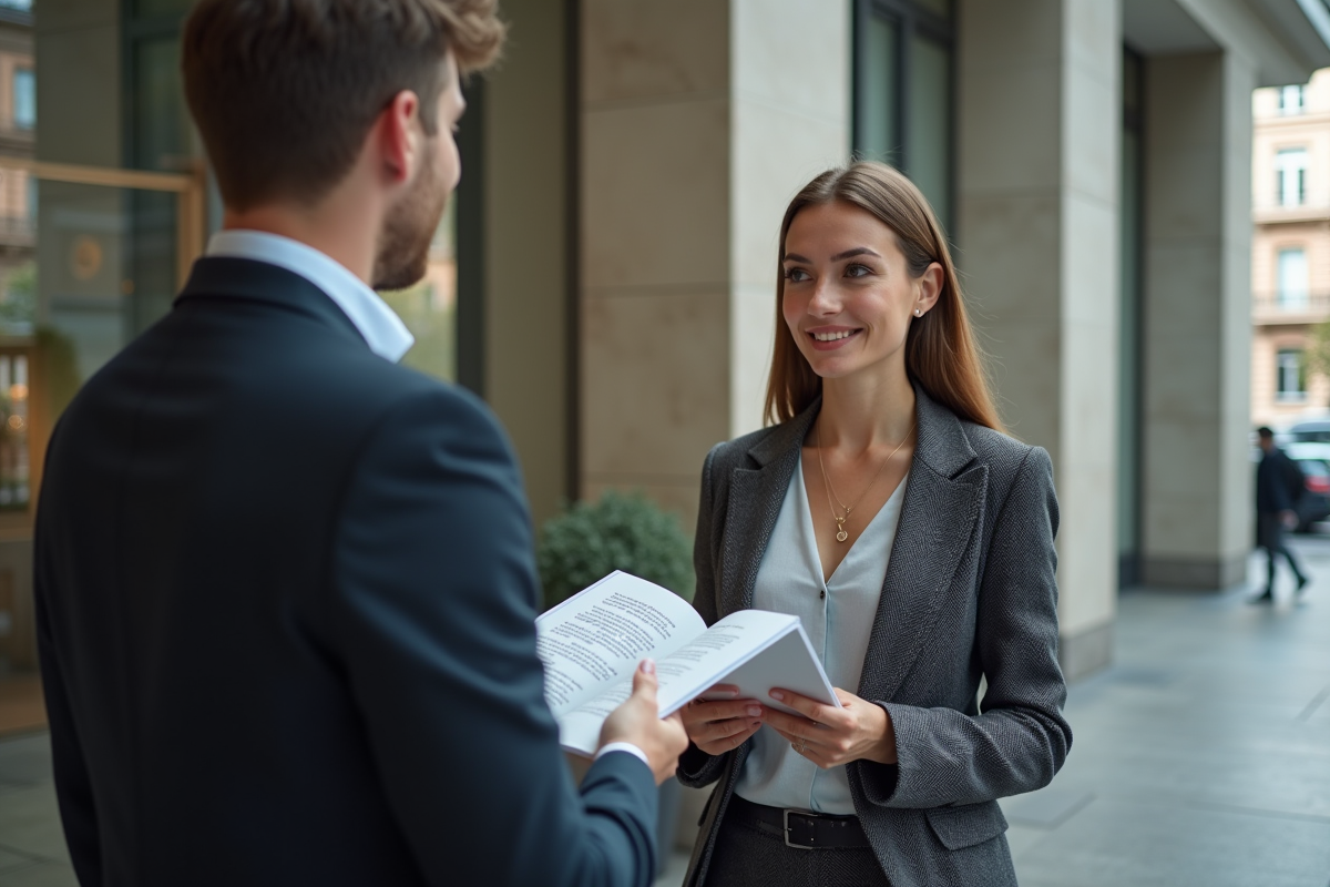 Jeune femme professionnelle discutant avec un conseiller bancaire