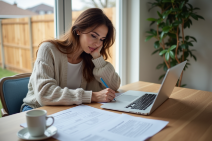 Femme remplissant un formulaire de sinistre à la maison