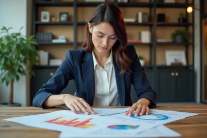 Femme d'affaires en réunion stratégie ventes