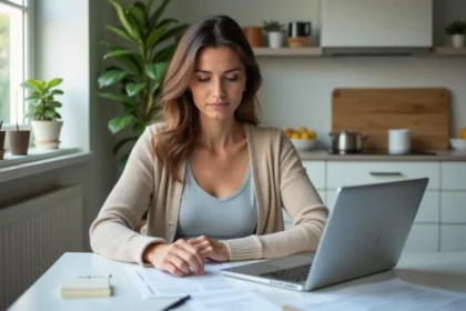 Femme concentrée travaillant sur ses documents de location