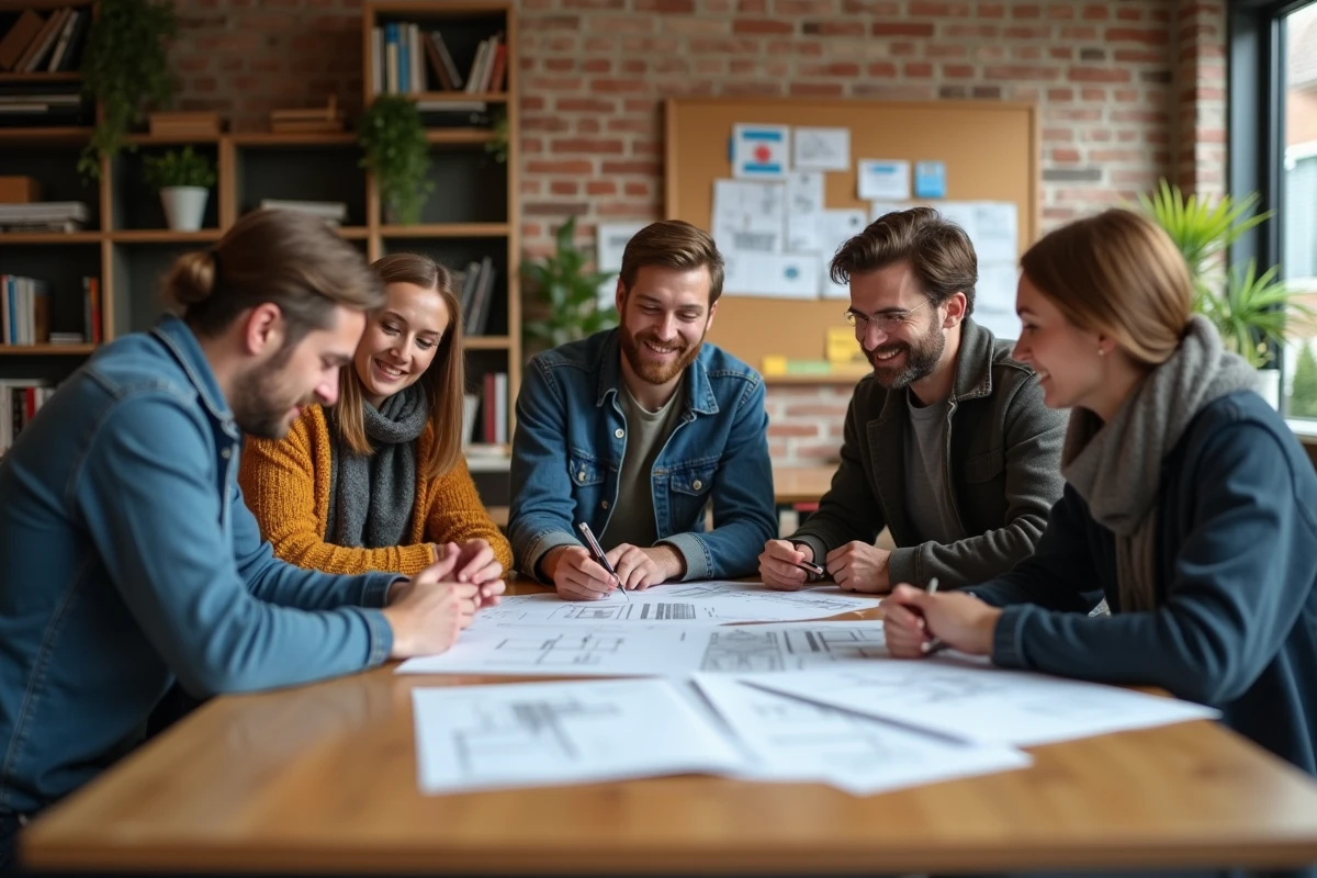 Groupe de personnes autour d'une table en atelier de projets