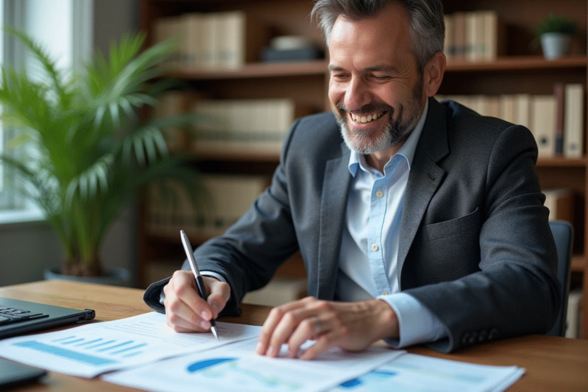 Homme d'âge moyen examinant des documents fiscaux