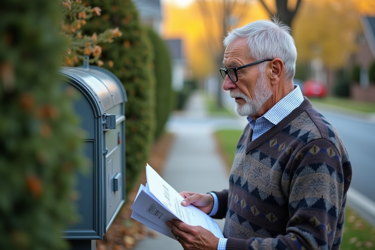 Homme retraité vérifiant ses lettres dans la rue