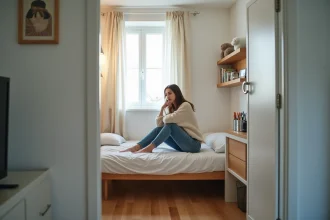 Jeune femme dans une petite chambre en 30 caractères