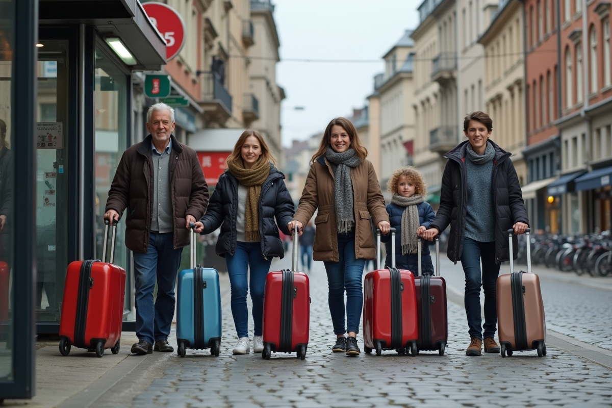 Groupe de passagers attendant à un arrêt de bus en ville