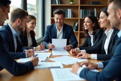 Groupe de professionnels de l'immobilier en réunion