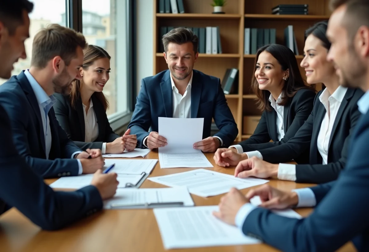 Groupe de professionnels de l'immobilier en réunion