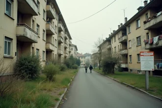 Rue résidentielle d'un quartier populaire de Blois avec immeubles des années 70 et ambiance urbaine authentique