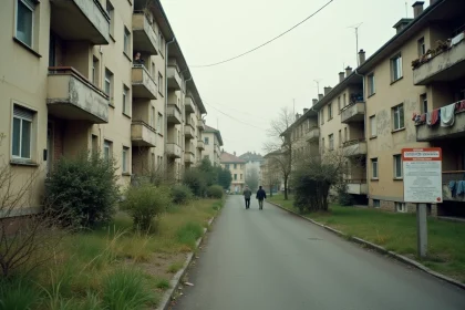 Rue résidentielle d'un quartier populaire de Blois avec immeubles des années 70 et ambiance urbaine authentique