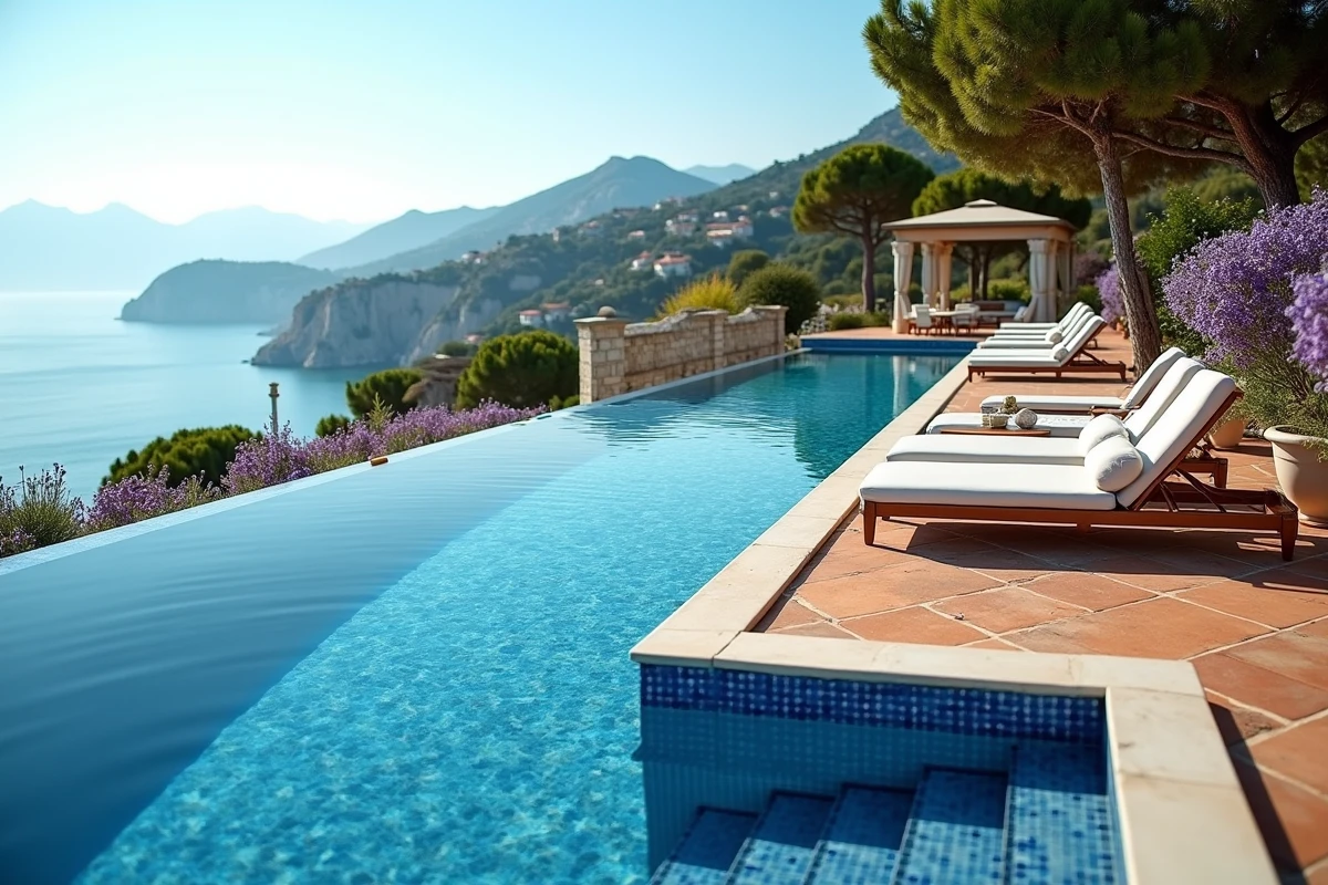 Piscine à débordement de la villa Leopolda avec vue spectaculaire sur la Côte d'Azur et la mer Méditerranée