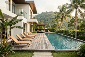 Villa de luxe à vendre à Koh Samui avec piscine à débordement et vue sur les collines tropicales