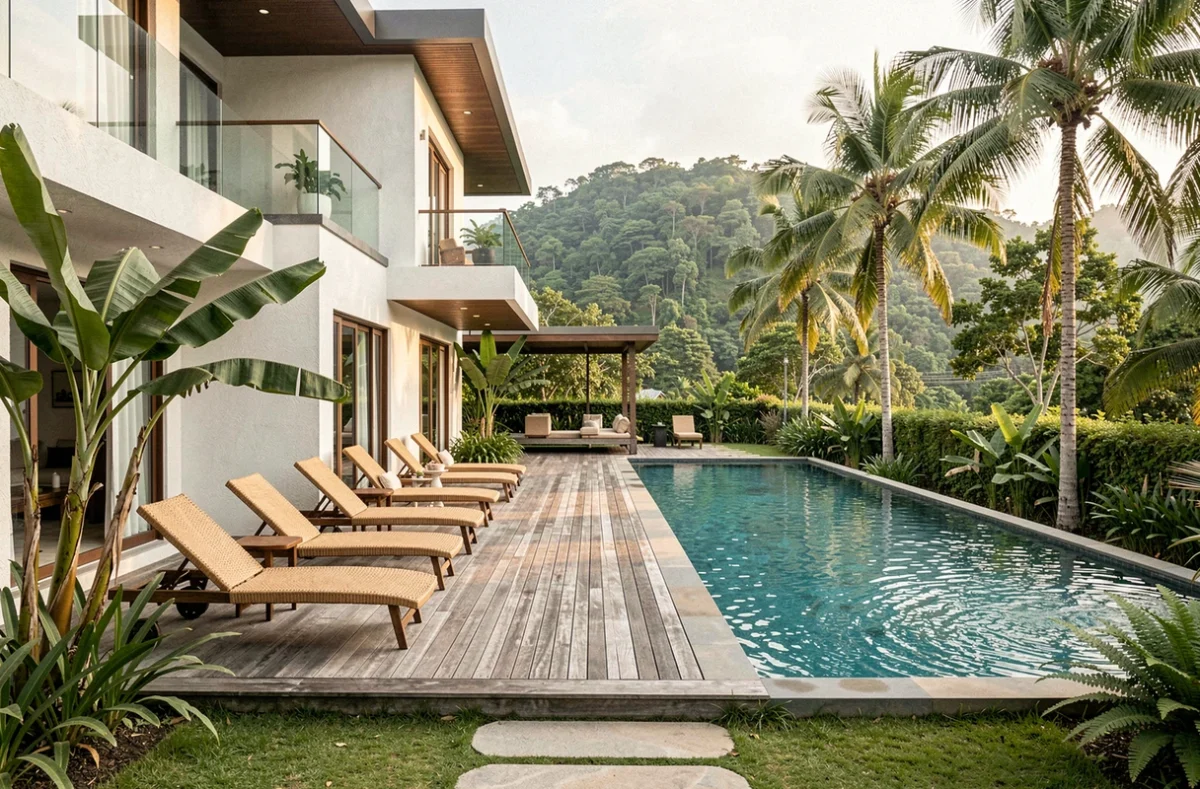Villa de luxe à vendre à Koh Samui avec piscine à débordement et vue sur les collines tropicales